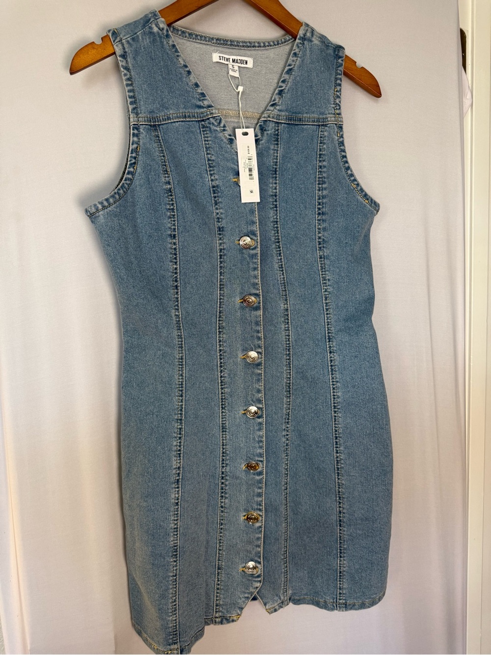 Steve Madden Light Blue Denim Button-Front Mini Dress